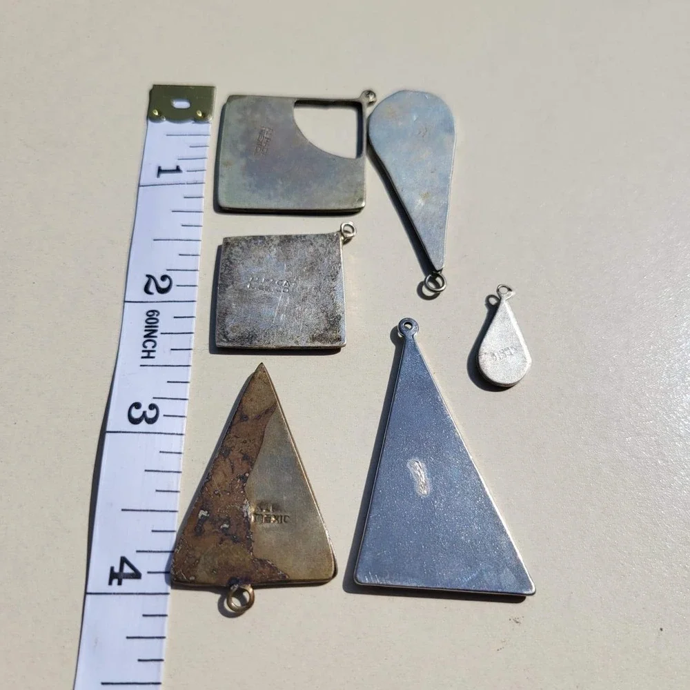 Vintage Alpaca Mexico Shell Inlay Assorted Pendant Lot Geometric Floral